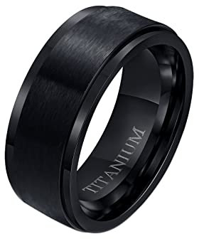 Lieson Trauringe Titan Schwarz, Freundschaftsringe Herren Einfach Matt 8MM Ring Gravur Personalisiert Gr.65 (20.7)
