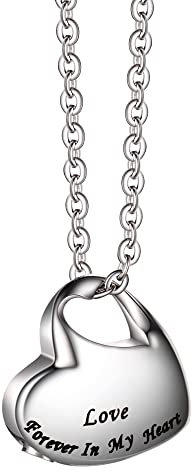 Colgantes para Cenizas Acero Inoxidable Lagrima Colgante Cenizas Inglés Collar Grabado, Medallón con diseño grabado y forma de corazón, desplegable para guardar foto, de acero inoxidable