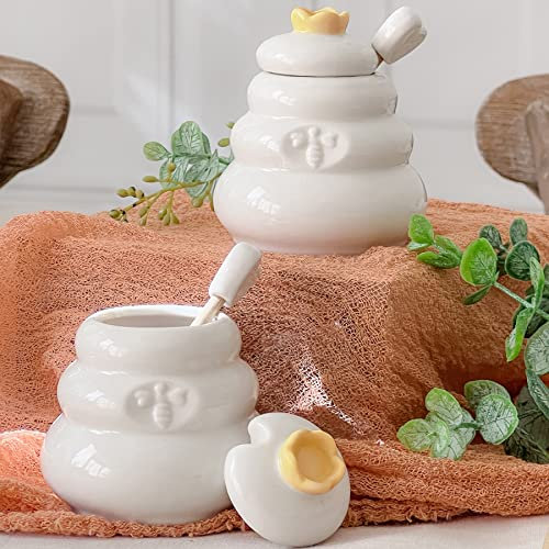 Kate Aspen Keramik Bienenstock Mini Honigglas & Holz Honigtaucher Set (2 Stück) Küchendekoration, Hummel-Babyparty-Preis, Geschenk zum Mitnehmen, Bienendekorationen