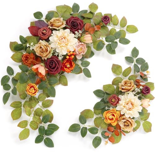 WEIERYUE (2 Stück künstliche Blumen Dekorationen, Hochzeitsblumen, Hochzeit, Bankett, Party, Empfang, Eingang, Willkommensschild und Hintergrunddekoration (Sonnenuntergang Orange)