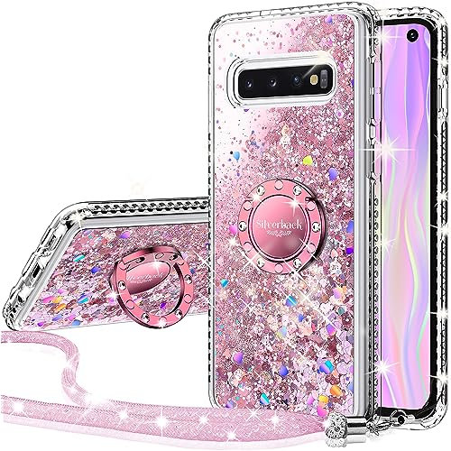 Miss Arts für Galaxy S10 Hülle, [Silverback] Mädchen Glitzern Handyhülle Hülle mit Ringständer, Flüssigkeit Treibsand Clear Schutzhülle für Samsung Galaxy S10 - Rosa
