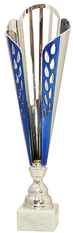 tecnocoppe Coppa Argento e Blu Altezza 33,00 cm. Targhetta Personalizzata Omaggio