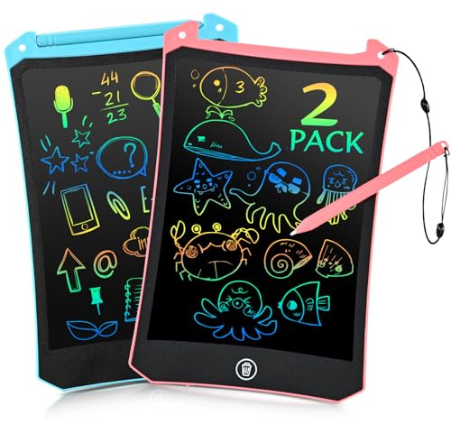 EooCoo Toddler Toys, LCD Writing Tablet for Kids 2 Pack, Toddler Travel Essentials Drawing Pad, Mess Free Coloring Books, Road Trip Activities, Age 3-5 Girls Boys Gifts - 8.5 Inch