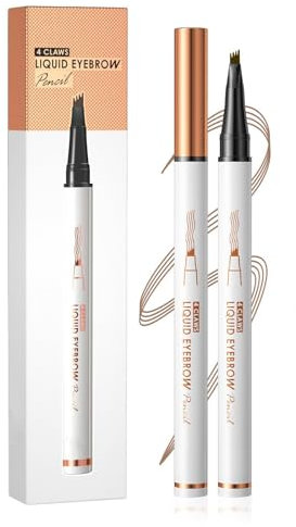 Augenbrauenstift Härchenzeichnung,microblading augenbrauenstift, mit Vier Gabelspitzen Schnelltrocknend,Langlebig,augenbrauenstift wasserfest Wischfest,Kreieren Sie ein Natürlich Makeup-Dunkelbraun