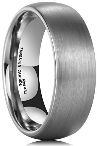 King Will TYRE 8mm Silver Tungsten Carbide Ring Domed Matte Finish Ring Wedding Band Comfort Fit 11.5
