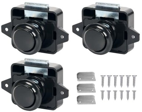 Kellegour 3 Pcs Botón De Cierre para Cajones,Cerradura Puerta Boton,Botón Pulsador Gabinete Cerradura,Cerradura Cierre de Botón,Cierres de Botón sin Llave,para Camper,Caravana,Muebles de Barco