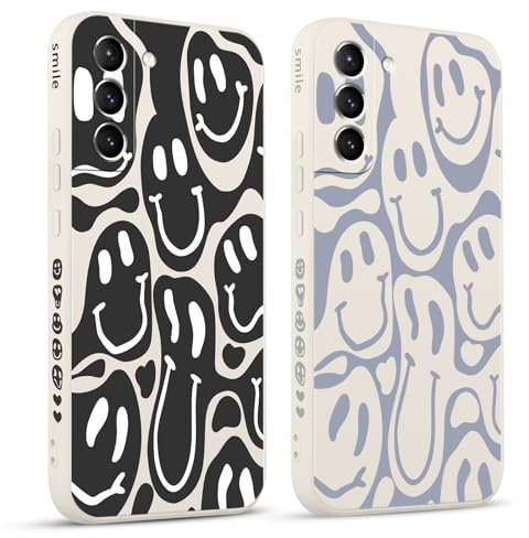 Pnakqil 2 stück Handyhülle für Samsung Galaxy S21 5G 6.2,Hülle Lustiges Verdrehtes Lächeln Face Design Grimace Bemaltes Muster süß Aesthetic Mädchen Silikon Schutzhülle Tasche Schön Kameraschutz Case