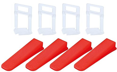 TOPWAY 400PCs Pack Tile Leveling System 2mm, 300PCs Tile Levelers Spacers Clips + 100PCs Reusable Tile Leveling Wedges, 30mm Height, for Building Walls Floors Ceramic Installation