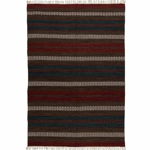 Knutzen Wohnen Kelim Teppich 160 x 230 Lübeck - Fransen Teppich Wolle Natur - Handgewebt und beidseitig verwendbar - Ideale Wohndekoration für jeden Wohnraum