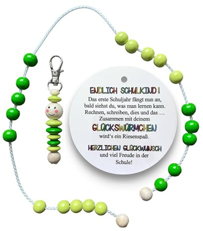 Rechenkette 20er, Schulkind 2026, Glückswürmchen, Geschenk Einschulung, Sorgenwurm, Mutmacher, Füllung Schultüte (Grün+Lemon)