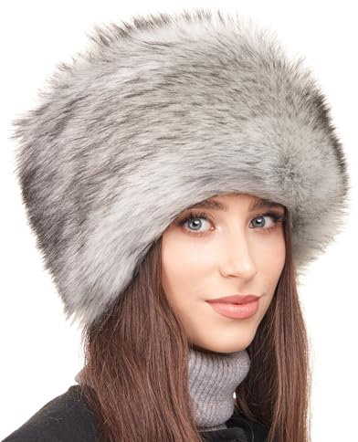 Futrzane Classic Kosakenmütze - Fellmütze Damen Winter - Pelz Russische Mütze (L, Silber Classic)