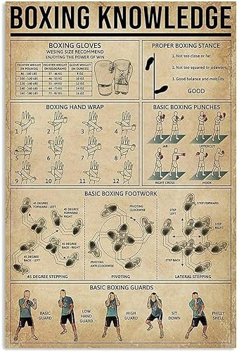 Boxing Knowledge Metallblechschild Boxing Basics Infografik Retro-Poster Boxing Gym Martial Arts Gym Home Club Wanddekoration Plakette 12 x 16 Zoll