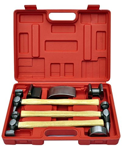 Gecheer 7-TLG.Karosserie-Ausbeulset Ausbeulhammer Dellen-Reparatur-Set Handamboss Werkzeug Koffer