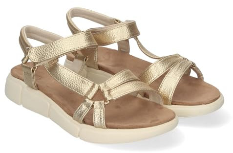 shoes&blues.es 84280 Sandalias Planas de Mujer, Comodas y Elegantes, Diseno Moderno con Tiras Cruzadas en la Pala y Cierre Comodo de Velcro. Oro Talla 39