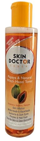 Skin Doctor Toner Papaya & Natural Witch Hazel Brightener, Anti-Spots, Soothing Face Cleanser