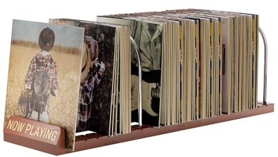 BS-VOG Support vinyle Now Playing, rangement pour 150 LP en bois | Présentoir album, Rainures réglables, Support disque vinyle pour 17.8 cm et 30.5cm, Porte-vinyles livres et magazines