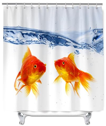 Hixingo Rideau Douche Imperméable, Lavable Rideau de Douche, Impression de Poisson Rouge Rideaux de Douche, Rideau Baignoire avec 12 Crochets (180x200cm,Poisson Rouge 2)