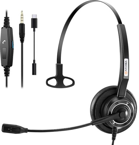Arama Headset mit 3,5 mm USB-C-Buchse mit Mikrofon, Geräuschunterdrückung, kabelgebundene Typ-C-Handy-Kopfhörer für iPhone, Samsung, Handy, Laptop, Tablet, Skype-Chat, Zoom, Webex, Teams, Büro,