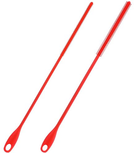 2 Stück Silikon Strohhalm Bürste Wiederverwendbare Strohhalm Reinigungsbürste Lang Hängende Silikon Strohhalmbürste Biegbare Fugenbürste Flaschen Bürsten Für Glas Metall Stroh (6 Mm + 8 Mm)(Rot)