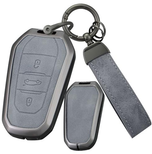 ontto Autoschlüssel Hülle Passt für Citroen C1 C2 C4 C6 C3-XR Picasso Grand DS5 für Opel Grandland X Astra L Metall Schlüsselhülle Schlüsselbox Schlüsselanhänger Schutzhülle Cover Etui 3 Tasten-B Grau