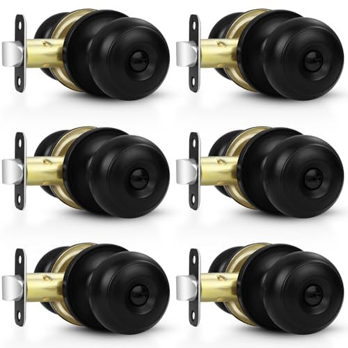 Estmoon 6 Pack Black Door Knobs Interior Door Knobs for Bedroom Bathroom Privacy Round Ball Door Knob
