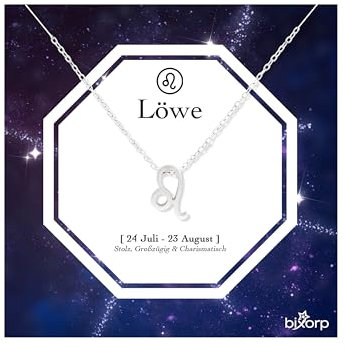 Bixorp Sternzeichen Löwe Halskette - Sternzeichen-Kette aus Edelstahl in Silber – Zodiac-Halskette auf Geschenkkarte