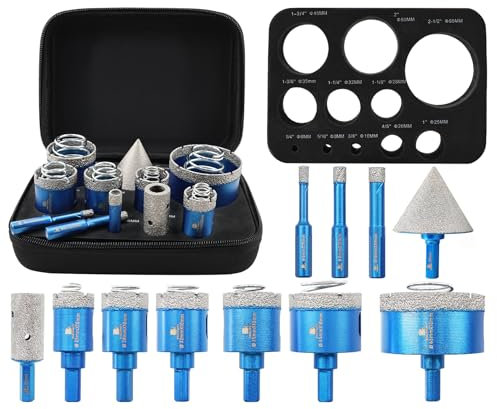 BRSCHNITT Lot de forets diamantés pour carrelage - 6/8/10/25/28/32/35/45/65 mm - Foret diamanté pour carrelage en porcelaine, céramique, granit, marbre et autres - Avec diamant Fresa Diamantata de 20