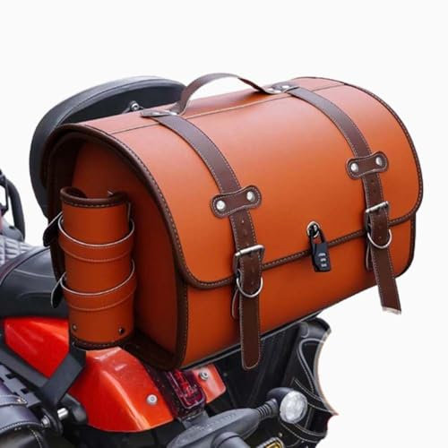 JDUYHS Motorrad Hecktasche für Piaggio Vespa GTS GTV 250 300, Motorrad Topcase Große Kapazität Topcase für Roller Motorrad Werkzeugtasche Leder wasserdichte Packtaschen, C Orange+Brown