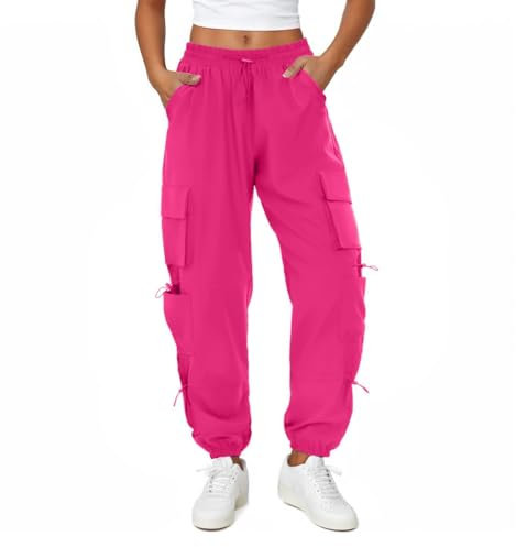Friptspyg Pantalon de Trekking pour Femmes Léger avec Poche Pantalon de Randonnée Séchage Rapide Imperméable Ceinture Réglable Pantalon de Plein Air Style Sportif pour Jogging, Rose Rouge XXL
