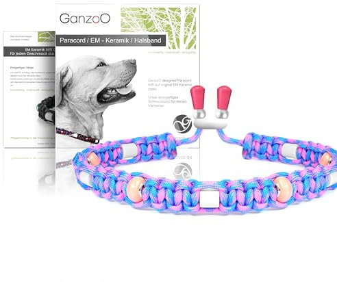 Ganzoo EM Keramik Hunde-Halsband/Paracord 550 Halsband mit Zier-Perlen und EM Tubes/EM Pipes/Größe L 52-64 cm/Dog Collar/verstellbar mit Kordelstopper/Farbe Hortensie