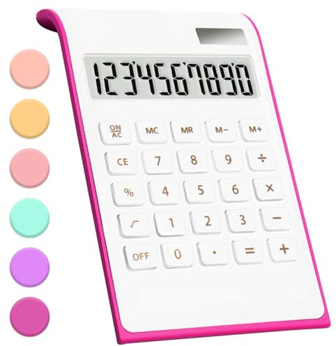 Hot Pink Taschenrechner, Bürobedarf und Zubehör, 10-stellige Solar-Batterie, einfacher Bürorechner, Tischrechner mit großem LCD-Display, Geschenke für Kollegen