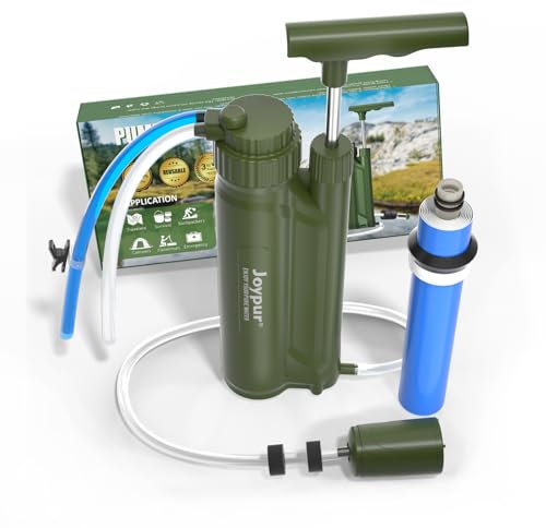 Joypur Filtres à eau pour extérieur survie avec filtre RO - Purificateur d'eau avec capacité de filtration de 10000 L Pompe portable Filtres à eau pour camping et randonnée (Vert armée)