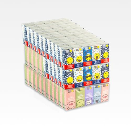 Packung mit Taschentüchern im Smiley-Design, 30 Boxen mit je 10 Packungen, 4 Schichten, extra robust und weich