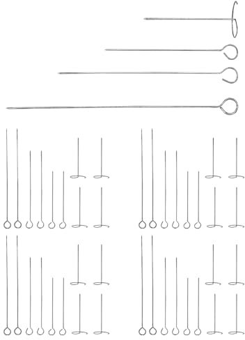 ONEBO 50 Spiedini Acciaio Inox,Spiedini Riutilizzabili Per Barbecue,Spiedini di Carne Verticali per Friggitrice ad Aria,Spiedini Appesi al Forno,4 Diverse Dimensioni (Circolare)
