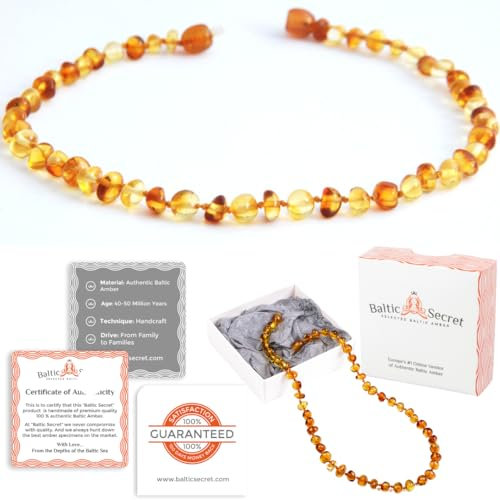 Bernsteinkette - Handgefertigte Bernstein Kette für Damen, Herren, Kleine & Erwachsene - Naturschmuck, Edelsteinketten Geschenkidee, Ostsee Schmuck, Glücksbringer (ZITRONE + HONIG, 29 CM)