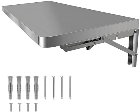 Wandtisch aus Edelstahl, verdickter Wandschreibtisch, Küchenregal, Wäscherei, klappbares Design, 0,8 mm gebürsteter Edelstahl, klappbare Platte aus Edelstahl,60x30cm/23.6x11.8in