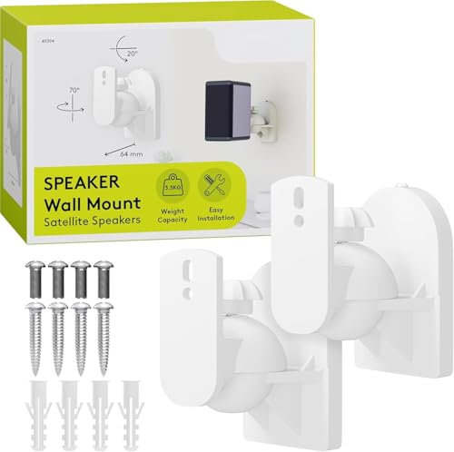 TECHZOCO Soporte de Pared para Altavoces, Soporte Montaje Altavoz en Pared, Soporte Altavoz Giratorio/inclinable, Incluye Tornillos de Montaje, Apto para Altavoces de hasta 3,5 kg, 2 Unidades, Blanco