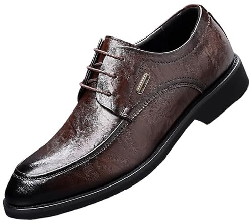 Men's Pointed Toe Dress Shoes Classic Oxford Dress Shoes Formal Business Full Leather Shoes Non Slip Casual Work Dress Shoes Brogue for Men(Brown,9)