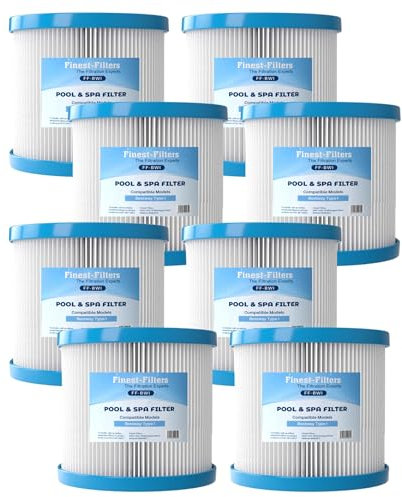 Finest-Filters Compatible With Bestway Type I Size 1 Filter Cartridge, Bestway Hot Tub Spa and Swimming Pool 58093-17 Filter, Pool Spa Cleaning Filter Type 1 (Pack of 8)