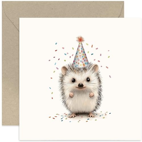 Niedliche Igel-Geburtstagskarten, entzückende Geburtstagskarten für Kinder und Erwachsene, bemaltes Tier-Design, lustige Geschenke für Familie und Freunde, süßes Igel-Geburtstagskuchen-Design