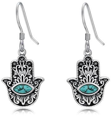 BETHZA Türkis-Hamsa-Rarrings 925er-Sterlingsilber Hand der Fatima böser Blick baumelnder Ohrring Schmuck Geschenk für Frauen