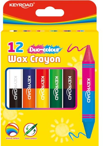 KEYROAD Wachsmalstifte Buntstifte Kinder Duo-Colour, JUMBO wachsstifte kinder, Doppelseitig, 6 Stk./12 Farben, Wachsmalstifte Schule, Schachtel