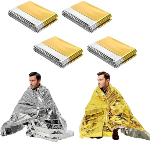LAKJUOZ 4 Stück Rettungsdecke Gold Silber Notfalldecke Für Outdoor Wandern Überleben Robust Reißfest Wasserdicht 210×160Cm