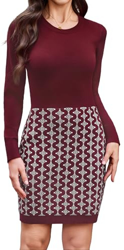 Gyabnw Vestito in Maglia Donna Aderente Maniche Lunghe | Design a contrasto, taglio a tubino, vestibilità slim, per ufficio, feste e serate invernali