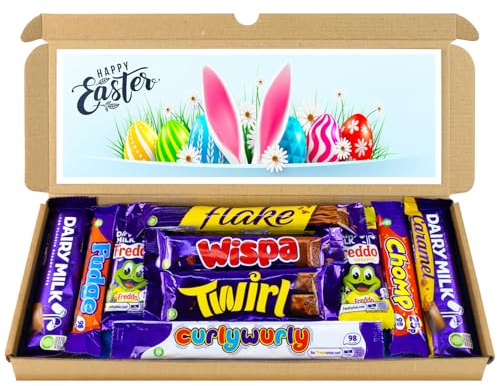 Easter Bunny Chocolate Hamper, Letterbox Chocolate Gift Box of 10 Fullsize Dairy Milk Chocolate bars, Ideal Gifts For Women & Gifts For Him (Happy Easter)