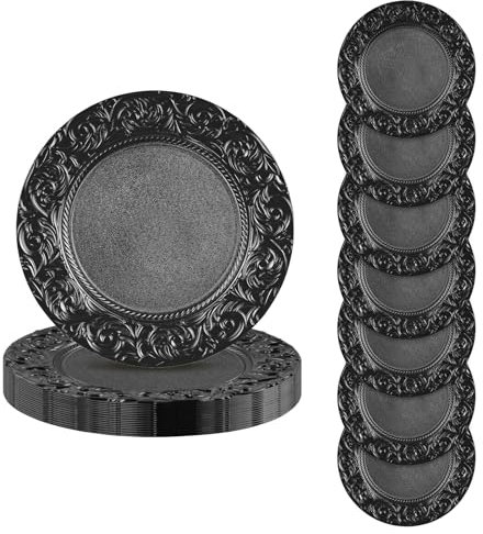 Fyssnn Geschirrset 24-teilig Langlebiges Service für 6 Personen Besteck Set Vintage Design Tellerset für Party, Camping, Küche, Hotel (Schwarz)