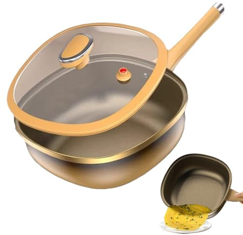 Genérico Poêle à frire antiadhésive avec couvercle - Casserole en alliage de titane pour induction, four, grill, maison, cuisine, appartement, camping, restaurant