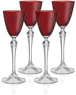 Barski Rubinrote Likörgläser – Herzförmig, 85 ml, Set mit 4 Stück, Klassisch, Leuchtend, Spülmaschinenfest