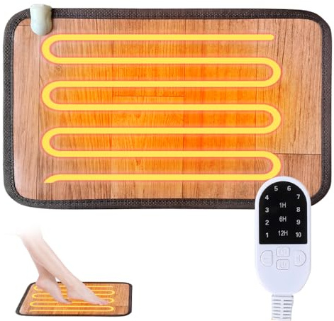 AC 230V Heated Floor Mat, Carbon Crystal Heating Pad, Heated Foot Warmer, 10 Temperature Settings, 3-Speed Timing, Electric Foot Warmer, Under Desk Foot Heater for Office, Home, Women Men, Wood Grain