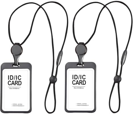 YAZWUR 2 Pezzi Porta Badge con Cordino Estensibile, Porta Carte Verticale con Laccetto, Portabadge con Lanyard Retrattile per Ufficio Scuola (Nero)
